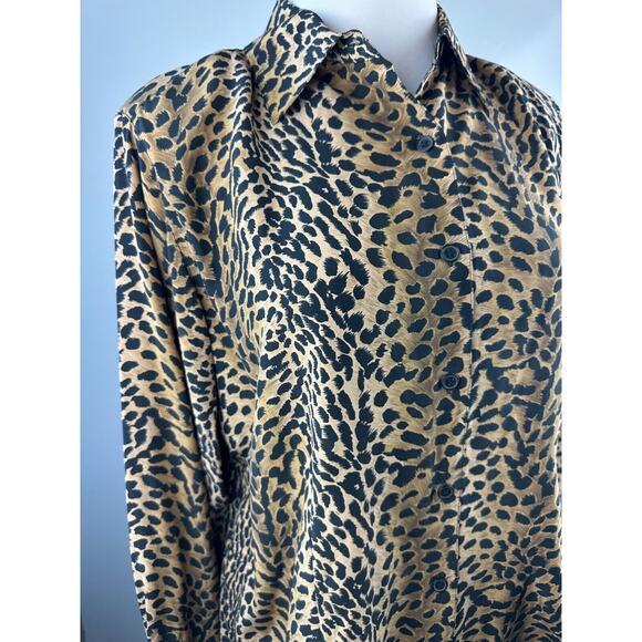 Vtg Silk Lore Beth Terrell Silk Cheetah Animal Print Button Blouse Plus Size 1X - Picture 4 of 10